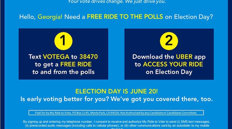 As part of an effort to get voters to the polls, My Ride to Vote is working with voter advocacy groups such as the New Georgia Project to hand out notecards explaining how to make use of the service. Image provided by My Ride to Vote.