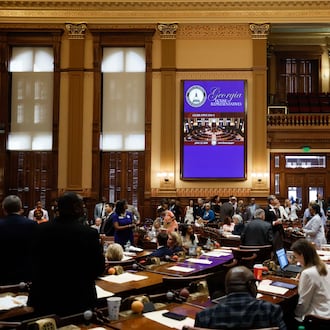 Members of the State House of Representatives are seen in the Chamber at the start of the fifth day of a special legislative session at the Capitol in Atlanta on Tuesday, June 23, 2026. (Miguel Martinez/AJC)