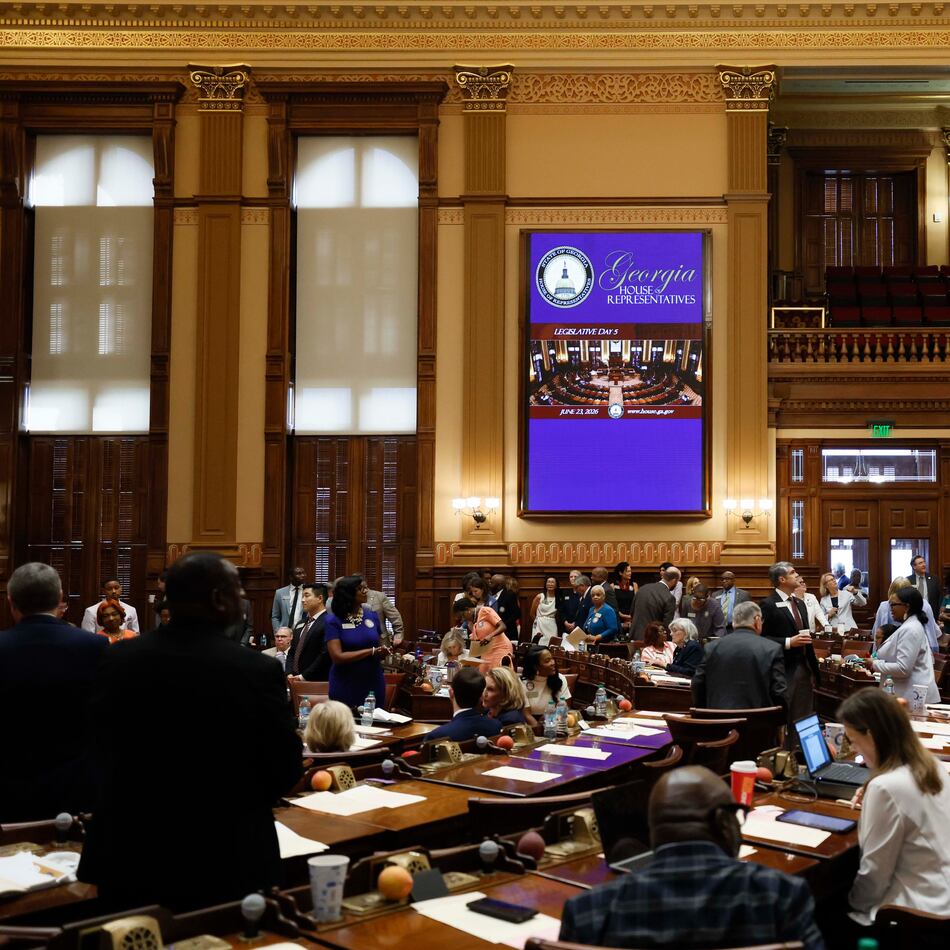 Members of the State House of Representatives are seen in the Chamber at the start of the fifth day of a special legislative session at the Capitol in Atlanta on Tuesday, June 23, 2026. (Miguel Martinez/AJC)