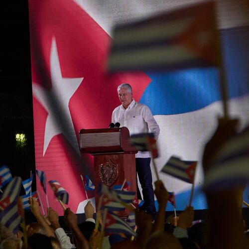 Cuban President Miguel Diaz-Canel, speaks to attendees during an event marking the 73th anniversary of the start of the Cuban Revolution in Pinar del Rio, Cuba, Sunday, July 26, 2026. (AP Photo/Ramon Espinosa)
