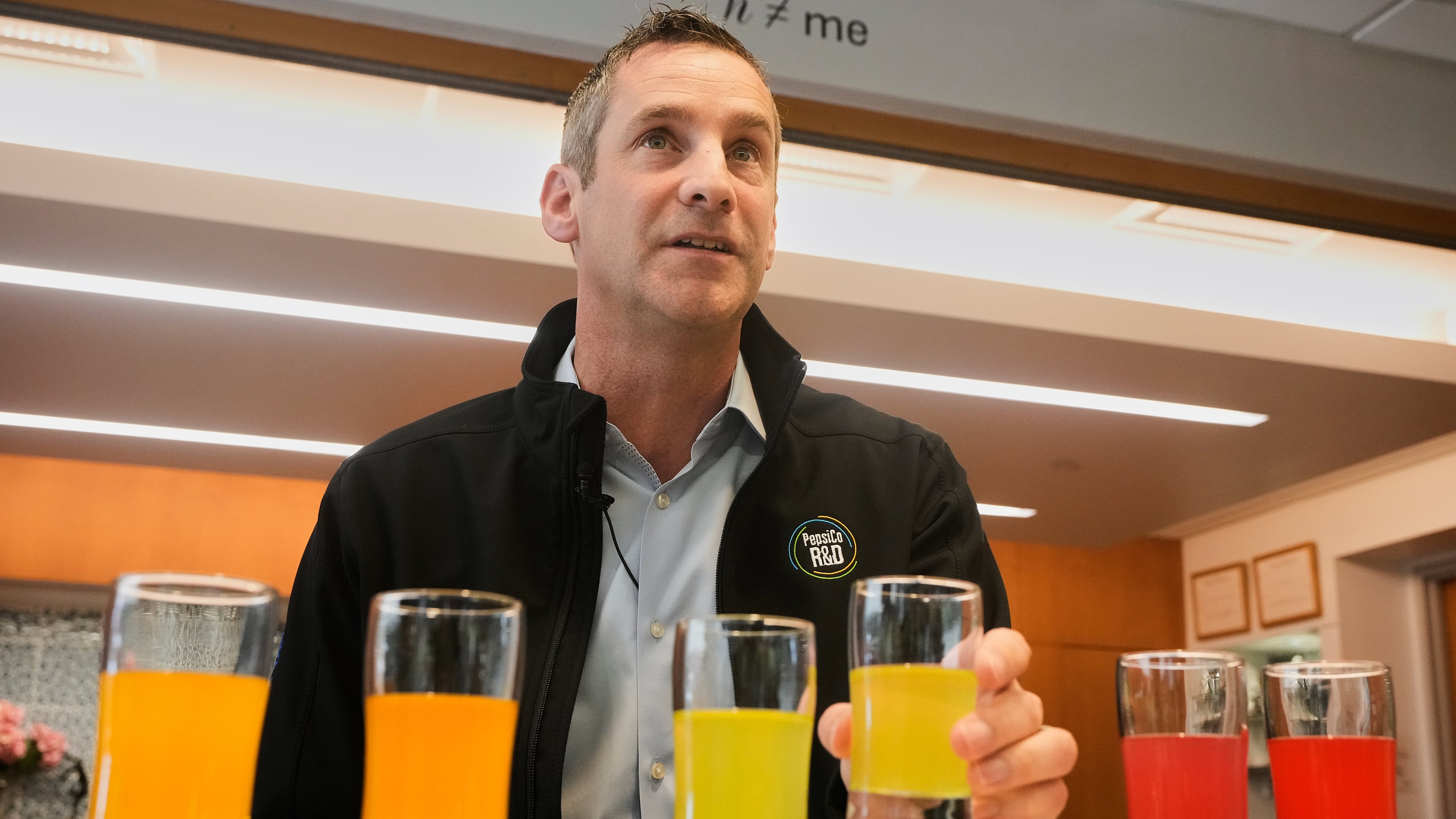 Damien Browne, vice president of research and development for PepsiCo's beverages, is interviewed at the company's R&D Campus, in Valhalla, NY, Friday, Sept. 19, 2025. (AP Photo/Richard Drew)