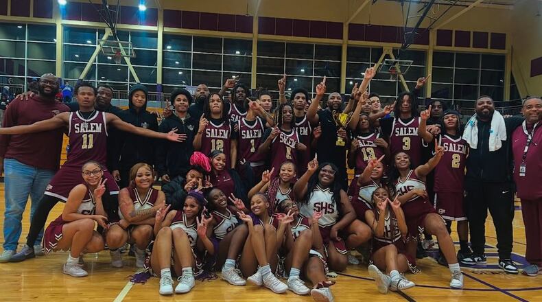 Salem's boys basketball team won the Region 6-2A tournament Feb. 15, 2025, at Miller Grove High School. Salem, seeded No. 5, defeated No. 5 seed Drew Chartger 56-53, No. 1 Columbia 49-44 in overtime and No. 2 South Atlanta 57-51. Salem entered the tournament with a 9-16 record overall and 0-6 against the three teams it played.