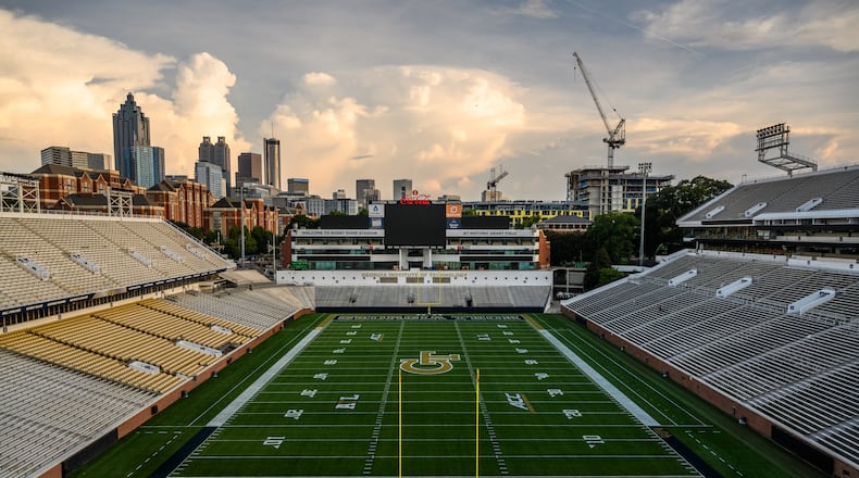 The new design of Grant Field at Georgia Tech's Bobby Dodd Stadium, Sept. 1, 2020. (Danny Karnik/Georgia Tech Athletics)