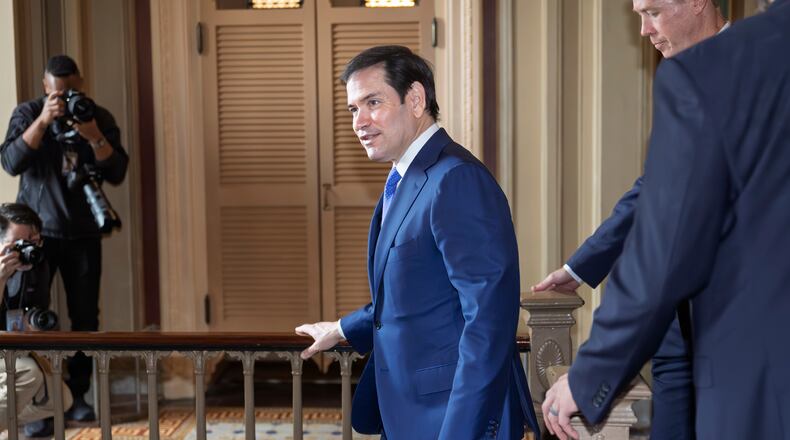 Secretary of State Marco Rubio arrives for a classified briefing with senators on the situation in Venezuela, at the Capitol in Washington, Wednesday, Jan. 7, 2026. (AP Photo/J. Scott Applewhite)