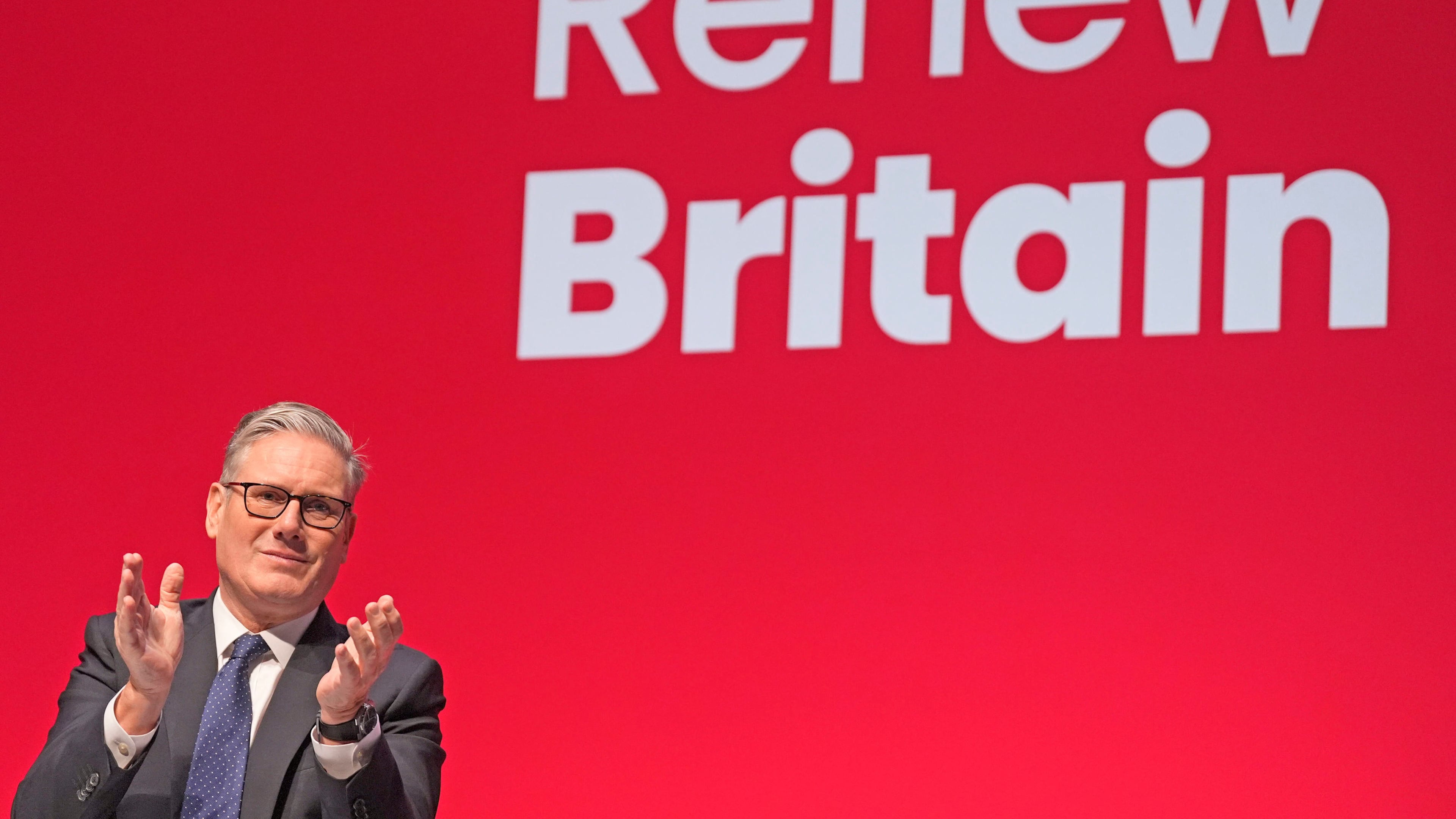 Britain's Prime Minister Keir Starmer attends the Labour Party Conference in Liverpool, England, Sunday Sept. 28, 2025. (Danny Lawson/PA via AP)