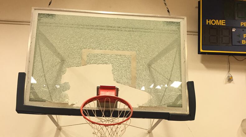 Kris Humphries broke a backboard during Hawks practice Saturday at Santa Monica High School.