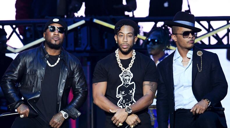 ATLANTA, GA - JANUARY 31: (L-R) Young Jeezy, Ludacris, and T.I. perform onstage during Bud Light Super Bowl Music Fest / EA SPORTS BOWL at State Farm Arena on January 31, 2019 in Atlanta, Georgia. (Photo by Kevin Winter/Getty Images for Bud Light Super Bowl Music Fest / EA SPORTS BOWL)