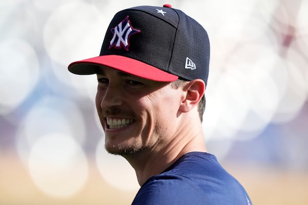 New York Yankees pitcher Max Fried watches batting practice before the MLB baseball All-Star Home Run Derby, Monday, July 14, 2025, in Atlanta. (AP Photo/Brynn Anderson)