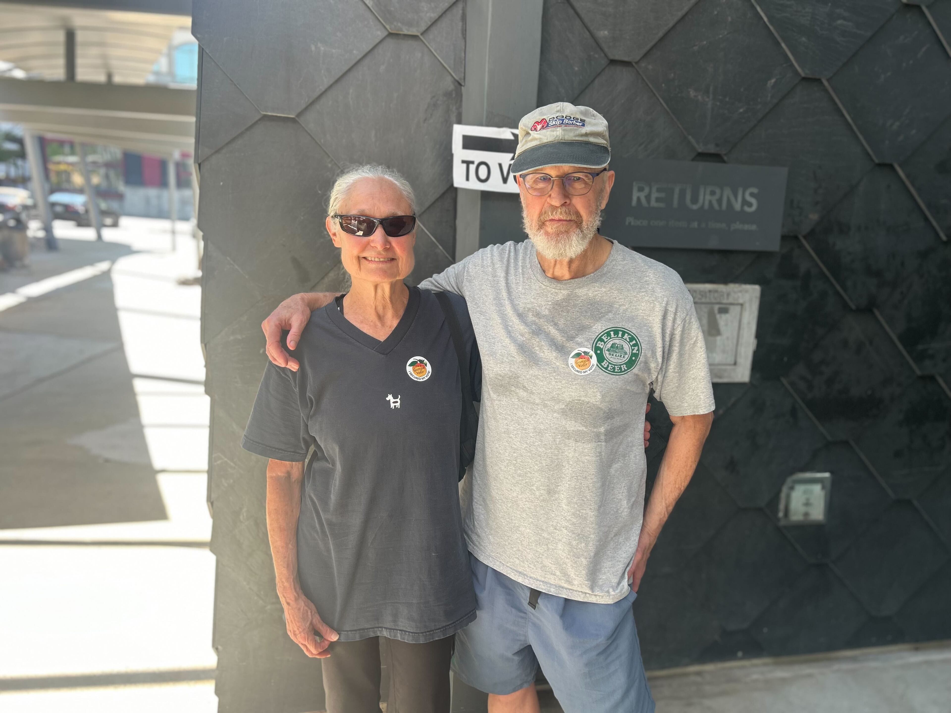 Jill and Bill Head of Atlanta voted Tuesday at the Buckhead Library. (Gray Mollenkamp/AJC)
