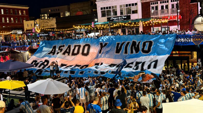 Fans of Argentina's soccer team show their support as the team prepares to take on England Wednesday in a World Cup semifinal in Atlanta. (Courtesy of Access Atlanta)