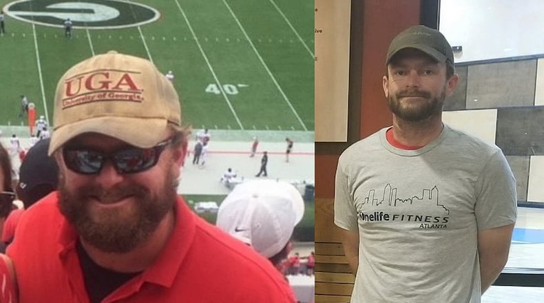 John Michael Dunn weighed 220 pounds when the photo on the left was taken in 2016. He weighed 175 when the photo on the right was taken in February. (All photos contributed by John Michael Dunn).
