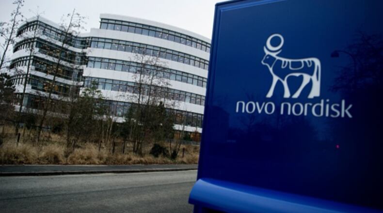 The logo of Danish pharmaceutical company Novo Nordisk is pictured at their headquarters in Bagsvaerd outside of Copenhagen, Denmark. The company is recalling certain pens over faulty cartridges that could impact how much insulin is received by a diabetic using a defective pen.