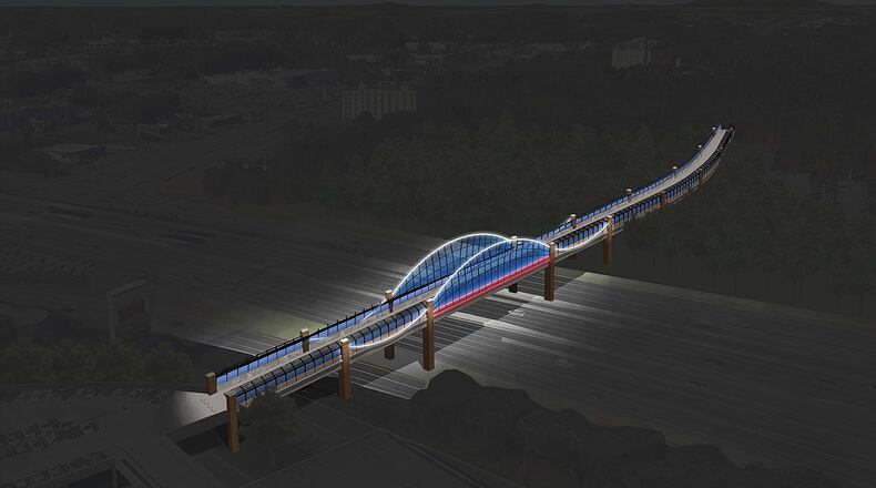 One artist's rendering of what the pedestrian bridge might look like. Cobb County envisions the bridge over I-285, connecting the Galleria Office Park with the Braves stadium and mixed use development. Credit: Cobb County DOT.