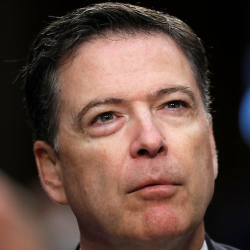 FILE - Former FBI Director James Comey pauses as he speaks during a Senate Intelligence Committee hearing on Capitol Hill, June 8, 2017, in Washington. (AP Photo/Alex Brandon, File)