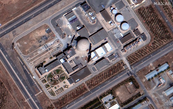 This satellite image provided by Maxar on June 18, 2025 shows Iran's Arak heavy water reactor building before Israel launched airstrikes on the reactor. (Maxar Technologies via AP)