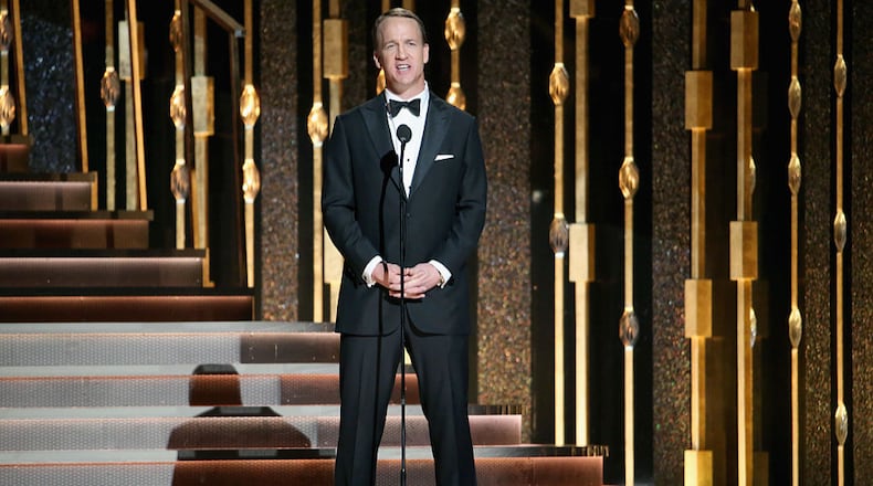 NASHVILLE, TN - NOVEMBER 02: Peyton Manning speaks onstage at the 50th annual CMA Awards at the Bridgestone Arena on November 2, 2016 in Nashville, Tennessee. (Photo by Terry Wyatt/WireImage)