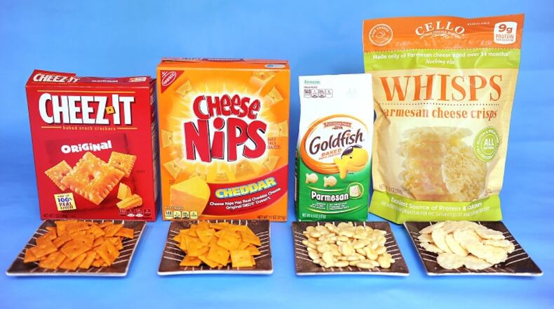 A comparison of four cheesy snacks. (Pam Panchak/Pittsburgh Post-Gazette/TNS)
