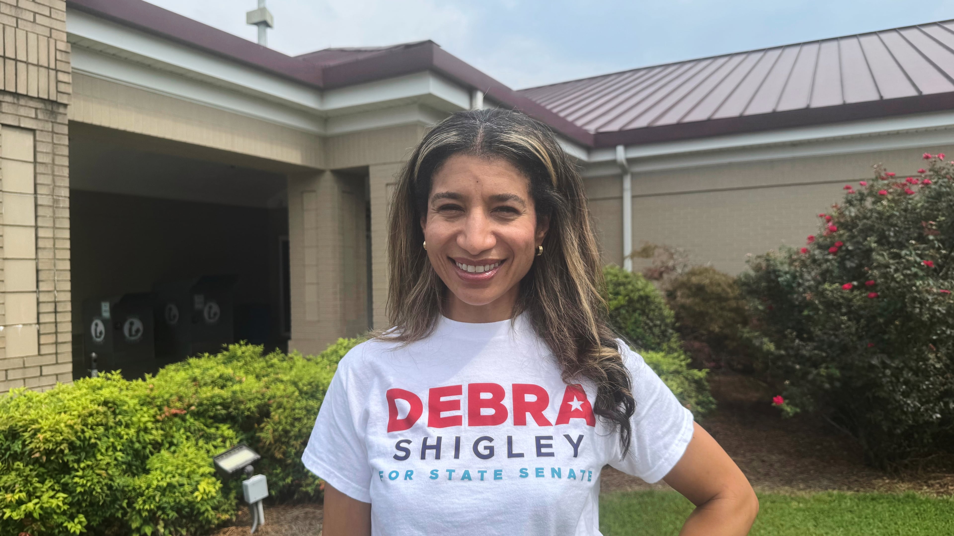 CORRECTION THE NAME TO DEBRA - Democratic state Senate candidate Debra Shigley poses for a photo in Canton, Ga. Saturday, Sept. 6, 2025. (AP Photo/Charlotte Kramon)