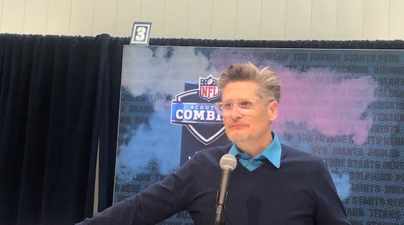 Falcons general manager Thomas Dimitroff at the NFL scouting combine on Wednesday. (By D. Orlando Ledbetter/dledbetter@ajc.com)