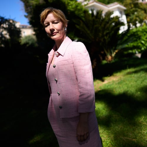 Sandra Hüller poses for portrait photographs for the film 'Fatherland' during the 79th international film festival, Cannes, southern France, Saturday, May 16, 2026. (Photo by Scott A Garfitt/Invision/AP)