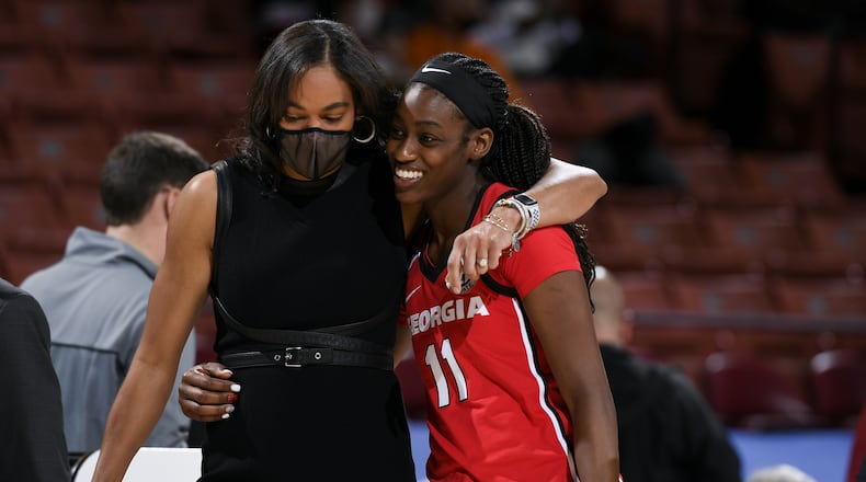Georgia coach Joni Taylor and Georgia’s Maya Caldwell (11)
Texas A&M v Georgia
SEC Women's Basketball Tournament on Saturday, March 6, 2020 in Greenville, SC.
Todd Van Emst/SEC