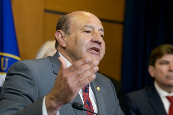 FILE - Rep. Vicente Gonzalez, D-Texas., speaks during a press conference on Capitol Hill, Feb. 6, 2025, in Washington. (AP Photo/Rod Lamkey, Jr., File)