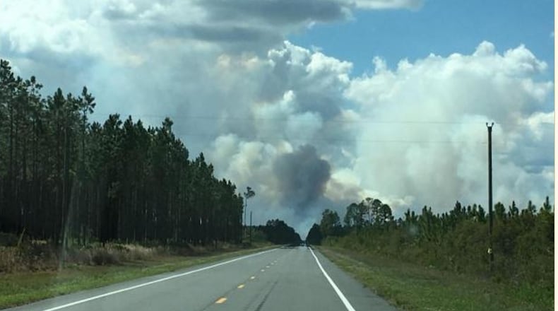 Plumes of smoke are visible above the Okefenokee National Wildlife Refuge from the West Mims Fire. (Credit: National Wildfire Coordinating Group/inciweb.nwcg.gov)