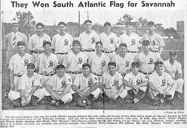 The Savannah Indians won the 1938 league championship. Minor League teams played 82 seasons at Grayson Stadium before the current tenant, the Savannah Bananas, debuted there in 2016. The Bananas will play more than 25 games in the 100-year-old ballpark in 2026. (Courtesy of Georgia Historical Society)
