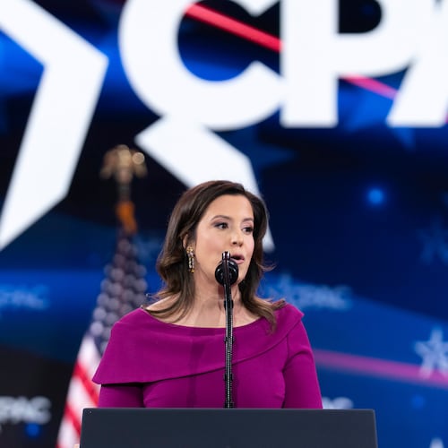 FILE - Rep. Elise Stefanik, R-NY., speaks at the Conservative Political Action Conference, CPAC, at the Gaylord National Resort & Convention Center, Feb. 22, 2025, in Oxon Hill, Md. (AP Photo/Jose Luis Magana, File)