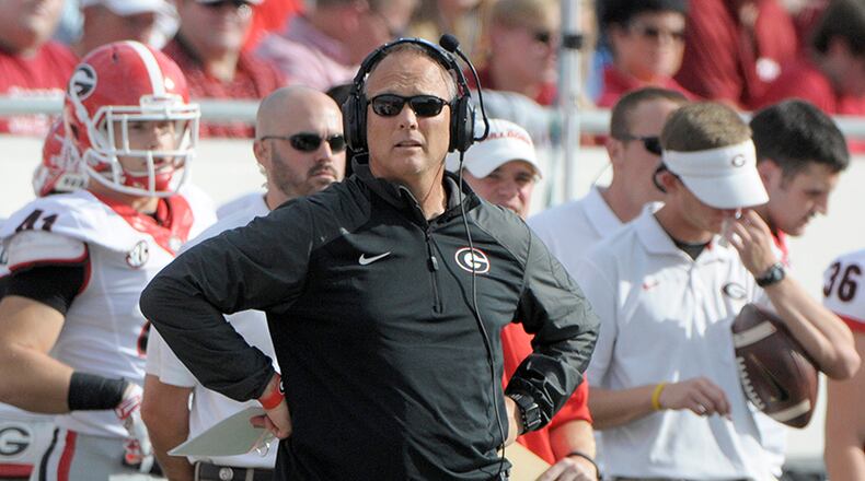 Mark Richt's Bulldogs are now 6-1 after 45-32 win over the Arkansas Razorbacks in Little Rock, Ark.