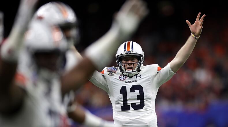Sean White #13 of the Auburn Tigers reacts after a touchdown against the Oklahoma Sooners during the Allstate Sugar Bowl at the Mercedes-Benz Superdome on January 2, 2017 in New Orleans, Louisiana. (Photo by Sean Gardner/Getty Images)