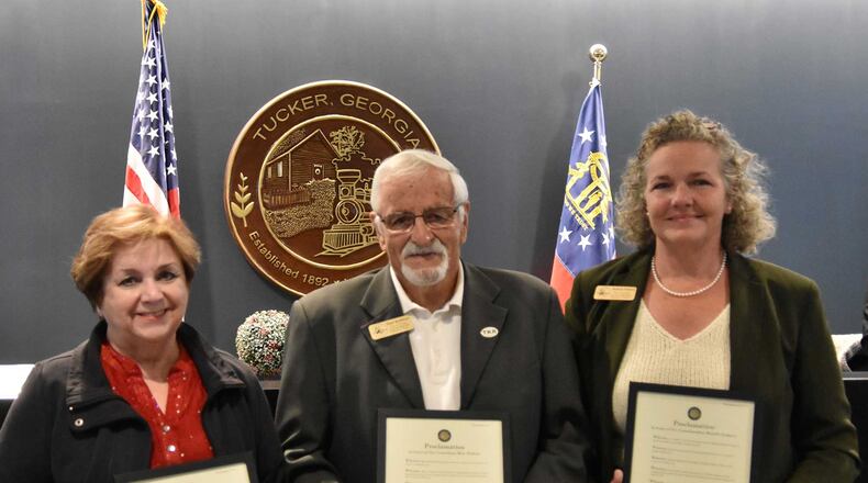 (L-R) Councilmembers Pat Soltys, Matt Robbins and Michelle Penkava received proclamations to honor their service during their last Council meeting in December. (Courtesy of Tucker)