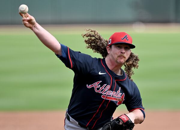 Grant Holmes during a live batting practice session at spring training.