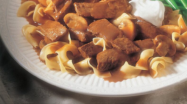 Saturday’s Beef Stroganoff is served over no-yolk noodles. Credit: National Cattlemen’s Beef Association, BeefItsWhatsForDinner.com