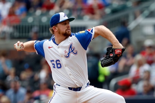 Braves pitcher Spencer Schwellenbach during the first inning of Saturday's game with the Red Sox.