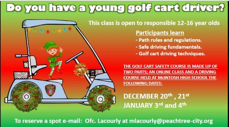 Peachtree City's golf cart safety course for teens will have online and driving sections. Courtesy Peachtree City