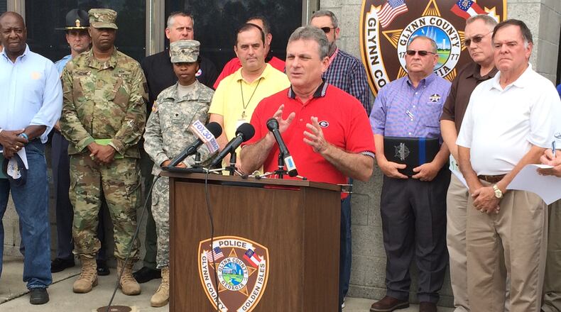 U.S. Rep. Buddy Carter, R-Pooler, speaks at a news conference in Glynn County on Tuesday after Tropical Storm Irma.