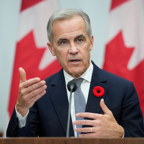 Canada's Prime Minister Mark Carney speaks during a news conference following the APEC Summit in Gyeongju, South Korea, Saturday, Nov. 1, 2025. (Adrian Wyld/The Canadian Press via AP)