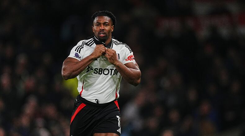 FILE - Fulham's Adama Traore during the English Premier League soccer match between Fulham and Manchester United, at the Craven Cottage Stadium in London, Sunday, Jan 26, 2025. (AP Photo/Dave Shopland, File)