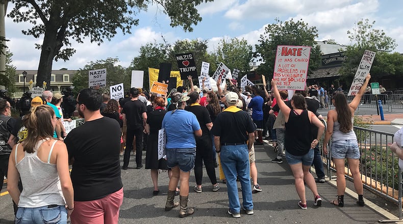 Counterprotesters decry racism and hate as they march as a rally billed as a pro-Trump event attracts white nationalists and supremacists Saturday, Sept. 14, 2019, in Dahlonega. (Photo: Rosalind Bentley/AJC)