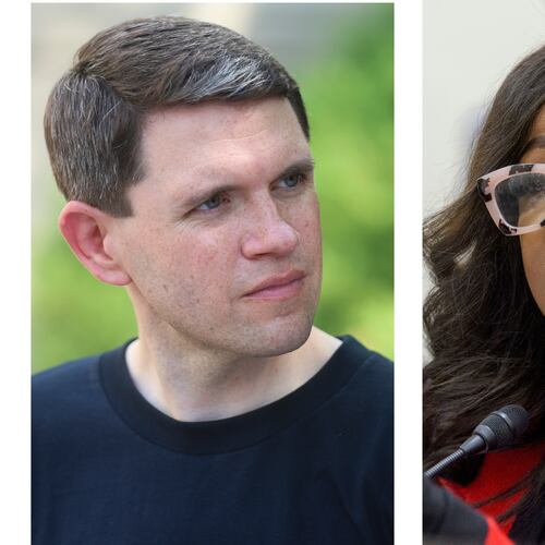 This combination of photos shows Texas state Rep. James Talarico, D-Austin, at a rally on Aug. 16, 2025, in Chicago, left, and Rep. Jasmine Crockett, D-Texas, on Capitol Hill, Feb. 12, 2025, in Washington, right. (AP Photo/Talia Sprague, left, Rod Lamkey, Jr.)