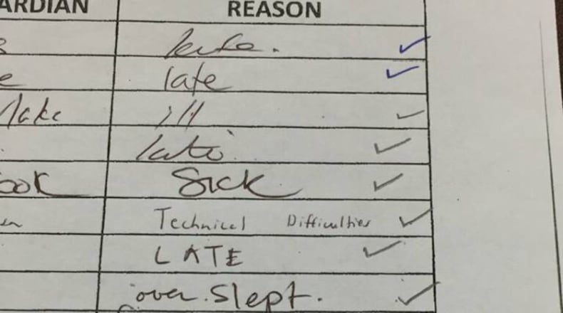 Greater Atlanta Christian School students cited "Falcons depression" and "failed to rise up" as reasons why they arrived to school late Monday.