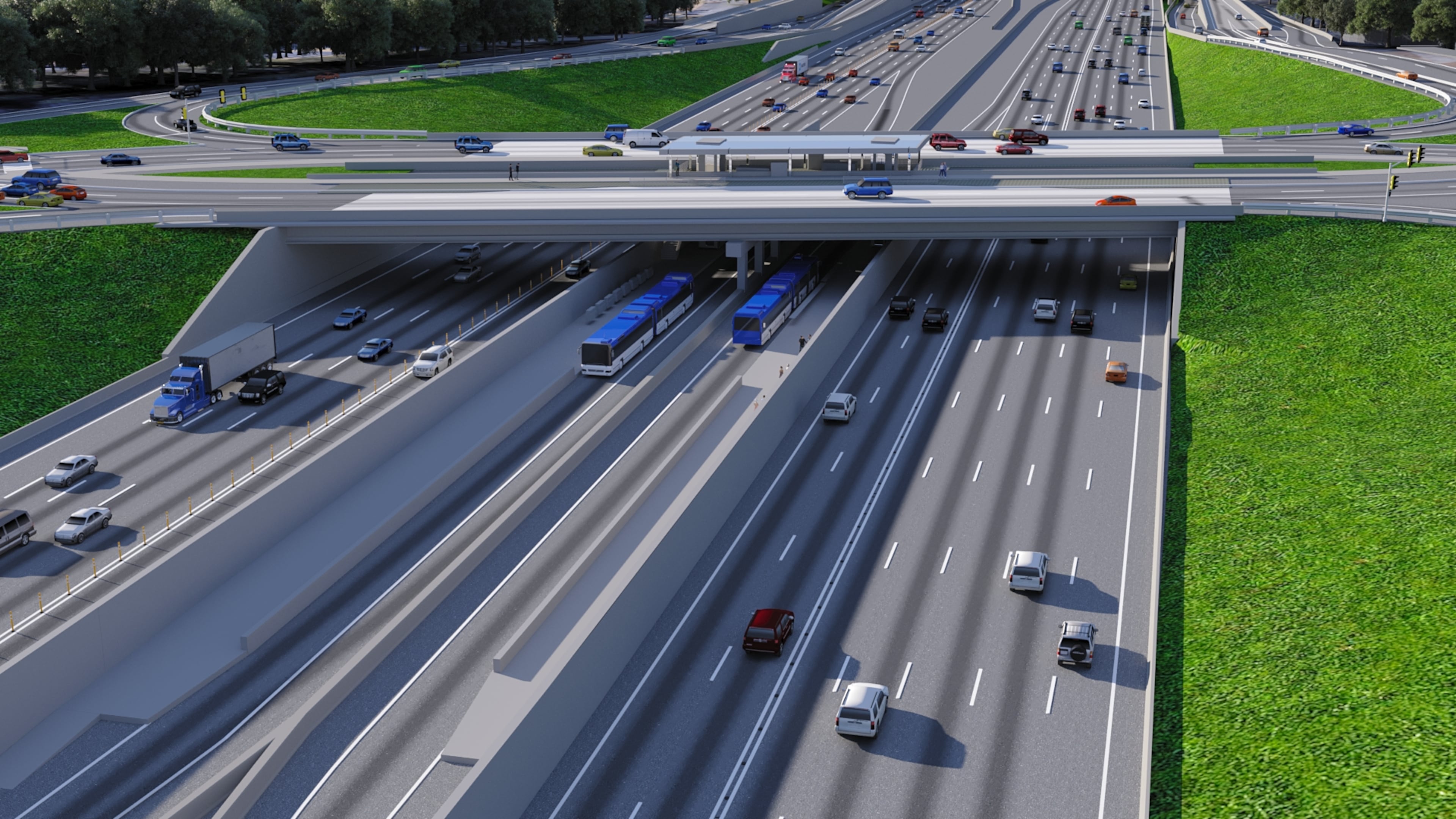 A rendering shows the new toll lanes to be built by FlatironDragados and a joint venture partner along Ga. 400 by 2031. The multibillion-dollar project is the most expensive the state has ever pursued, but is expected to have limited impact on taxpayers. (Courtesy of Parsons)