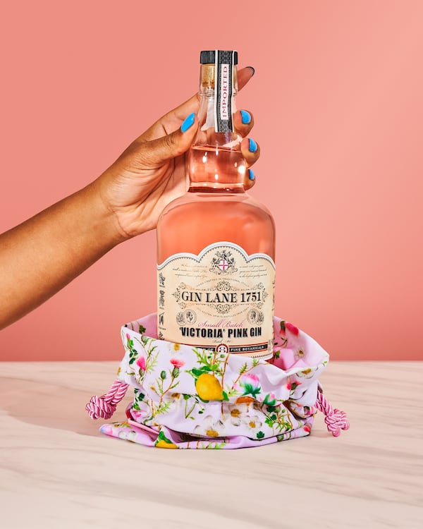 Designer Cynthia Rowley and Gin Lane 1751 collaborated on this ode to Victorian pink gin, which comes in a versatile clutch. Courtesy of Gin Lane 1751