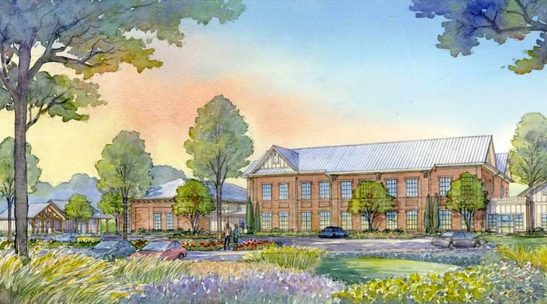 The development is slated to include offices, council chambers, meeting areas for residents and a town green for expansion of special events in Crabapple. (Rendering from city of Milton's website)