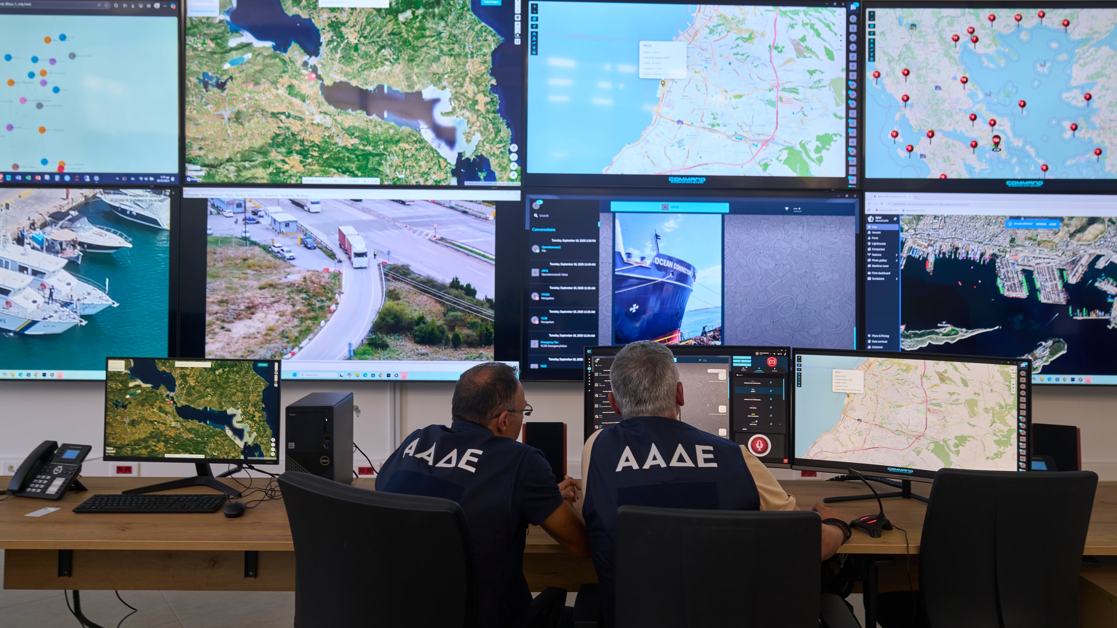 Inspectors of the Independent Authority for Public Revenue monitor transactions in real time at the headquarters of AADE in Athens, Greece, Tuesday, Sept. 16, 2025. (AP Photo/Petros Giannakouris)