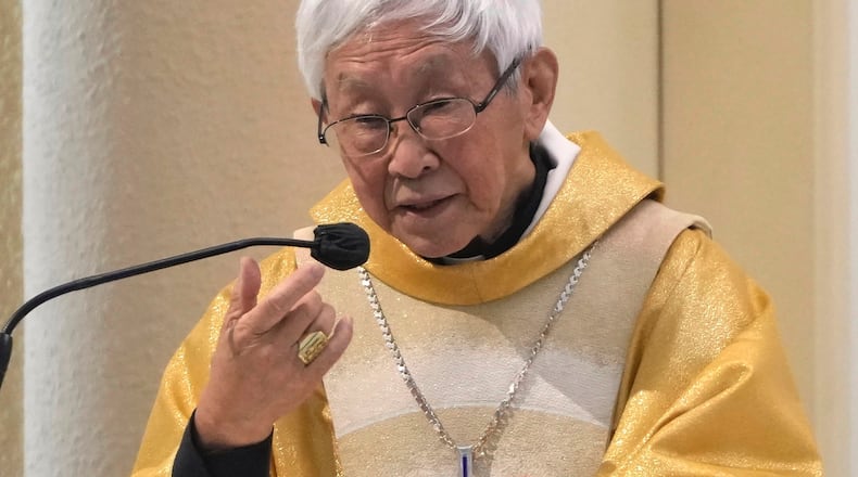 FILE - Catholic Cardinal Joseph Zen, attends a Mass at the Holy Cross Church in Hong Kong on May 24, 2022. (AP Photo/Kin Cheung, File)