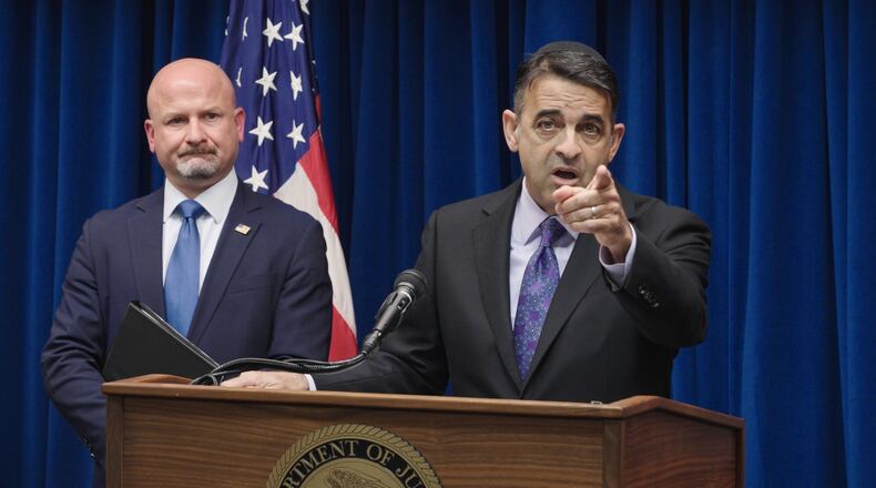 /// U.S. Attorney Daniel Rosen and Homeland Security Investigations Special Agent in Charge Michael McCarthy announced charges against fifteen people for conspiring to interfere and injure federal immigration agents during Operation Metro Surge on Tuesday, June 16, 2026 in Minneapolis, Minn. (AP Photo/Mark Vancleave)