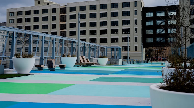 The new Nelson Street Bridge opens for public use after being closed since 2017 on Friday, Feb. 17, 2023, in Atlanta.   (Olivia Bowdoin for the Atlanta Journal Constitution).