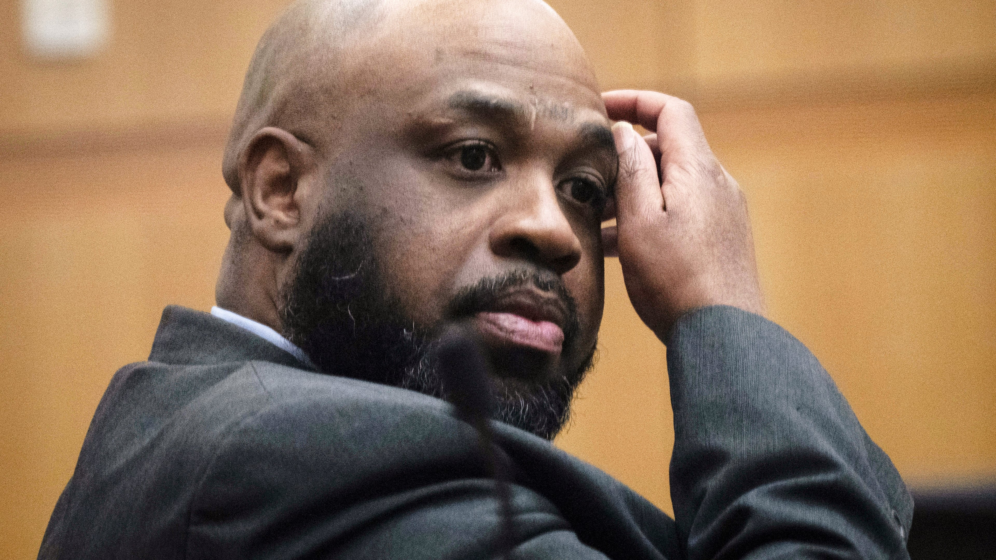 FILE - Cleophus Cooksey Jr., accused of killing eight people over a three-week span in late 2017, listens during his trial in Maricopa County Superior Court, May 5, 2025, in Phoenix, Ariz. (Mark Henle/The Arizona Republic via AP, Pool, File )
